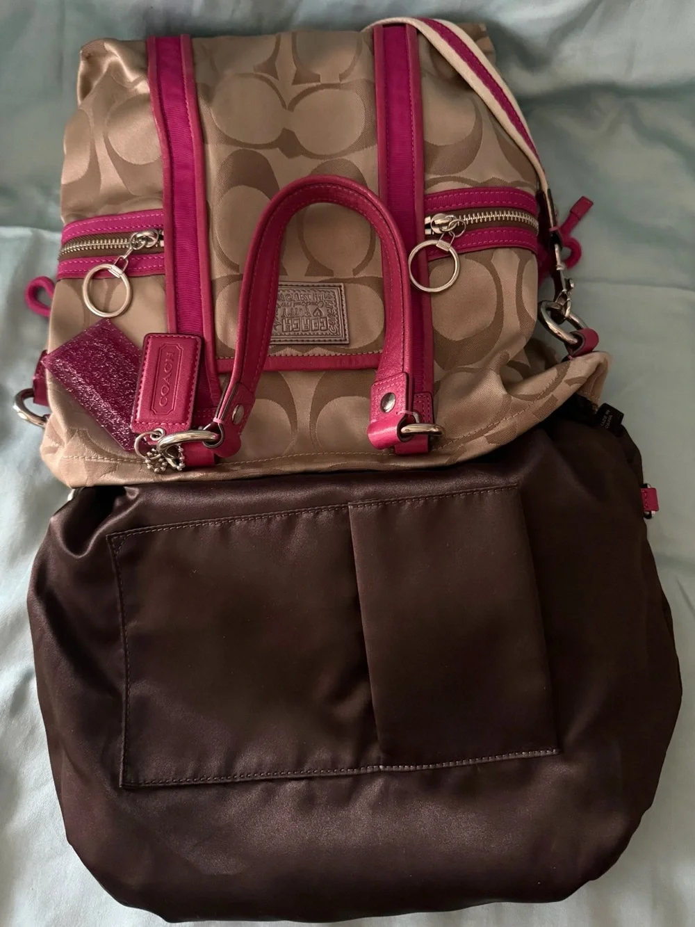 Coach Poppy Signature Spotlight Tote Tote with Fuchsia Trim-13843